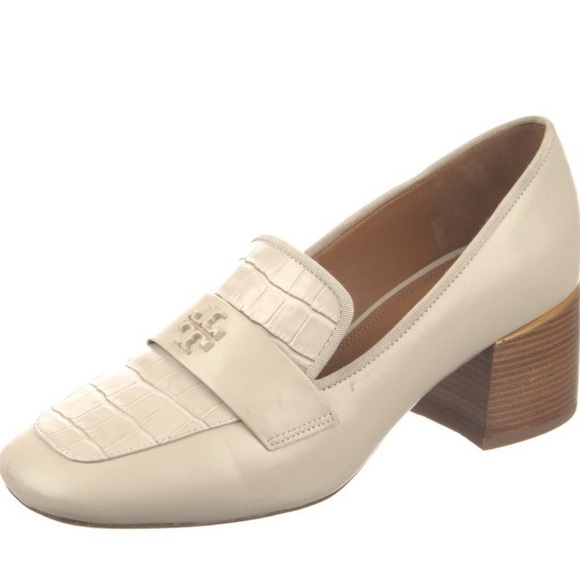 Tory Burch Shoes - Tory Burch Everly Women Loafers Cream Embossed Croc Leather Block Heel size 7